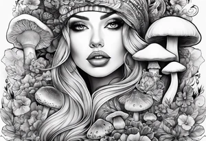 tattoo sleeve girl tongue mushrooms tattoo idea