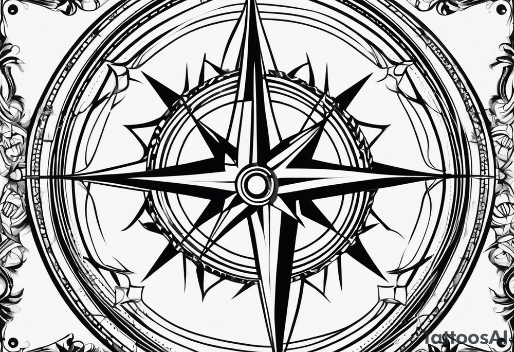 simple basic compass rose with long lines tattoo idea