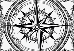 simple basic compass rose with long lines tattoo idea