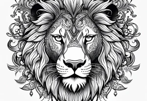 Half lion face ornate black and grey tattoo idea