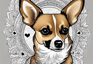 Portrait of short haired tan deer head chihuahua-corgi mix dog with paw print and phrase “loving you changed my life, losing you did the same.” tattoo idea