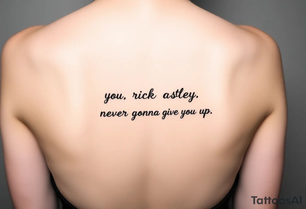 Young Rick Astley Meme Dance and Never Gonna Give You Up text tattoo idea