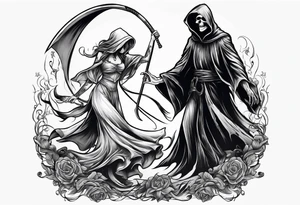 Grim reaper dance with girl tattoo idea