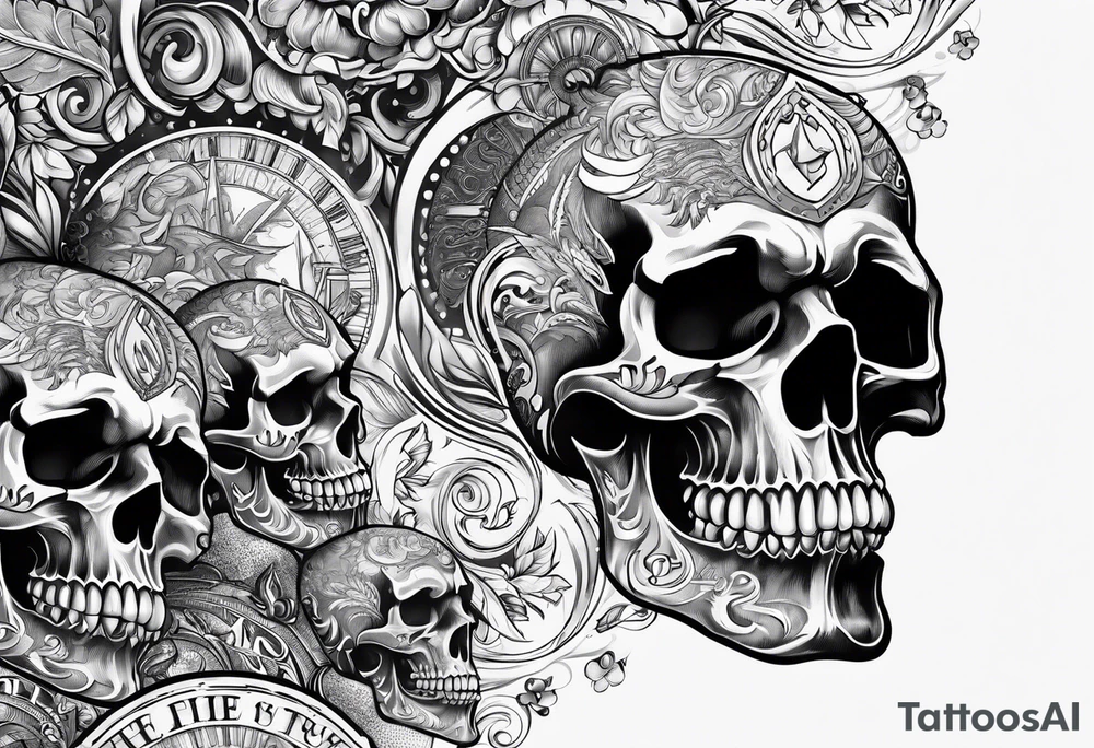 Money smoking flamin skulls Savage lettering tattoo idea