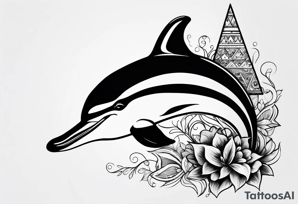 One dolphin wearing one triangle shaped 
party hat on top . Side view. Dolphin should be smiling. tattoo idea