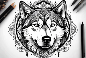 serious looking Siberian Husky 50/50 tattoo idea