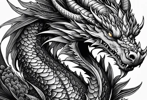 An ornate dragon breathing fire, with intricate scales and a fierce expression, symbolizing power and protection.” tattoo idea
