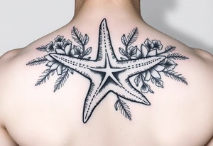 Starfish and sea flora done in the style used during World War Two tattoo idea