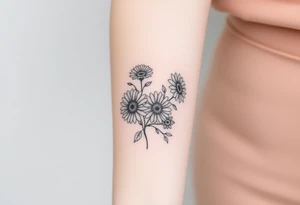 Fine line flower tattoo with 3 gerbera daisies other flowers and infinity symbol worked in as part of the design tattoo idea