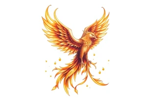 magnificent phoenix rising from golden flames with trailing embers tattoo idea