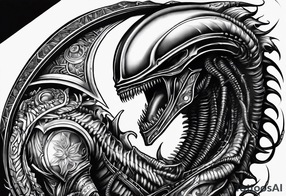 xenomorph, arm sleeve tattoo idea