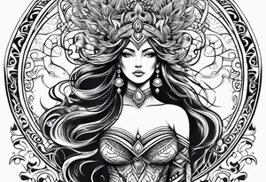 Aquarius goddess with water surrounding it in a tribal design tattoo idea