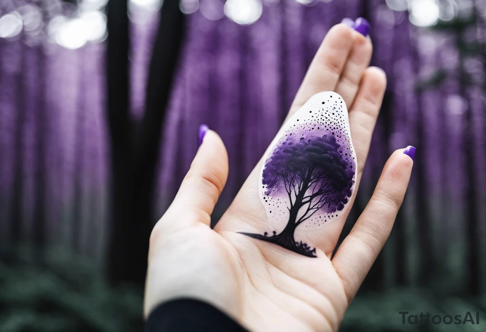 forest, abstract, on hand, no people, purple and black, full, all hand wrapped tattoo idea