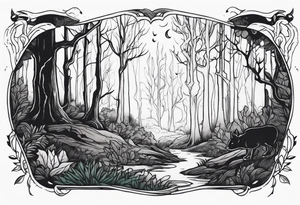 Enchanted forest transitioning to a haunted forest tattoo idea