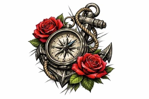 a compass,anchor,roses. tattoo idea