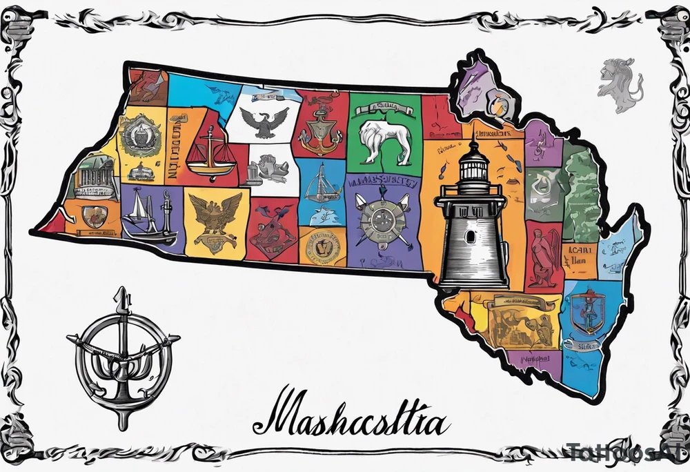 map of Massachusetts in pride colors and Libra sign tattoo idea