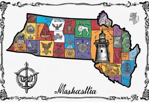 map of Massachusetts in pride colors and Libra sign tattoo idea