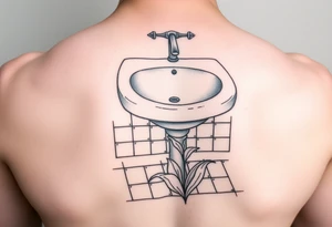 bathroom sink on tile floor with lily coming up out of the floor tattoo idea