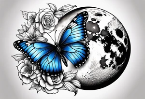 Blue butterfly moon tattoo idea