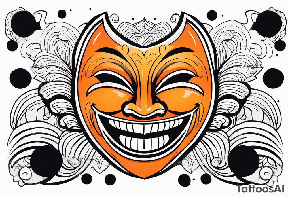 Laughing mask that is orange and black simplistic tattoo idea