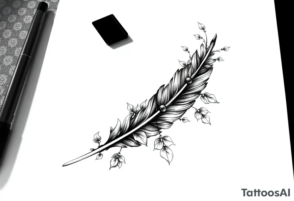 Feather with vine tattoo idea