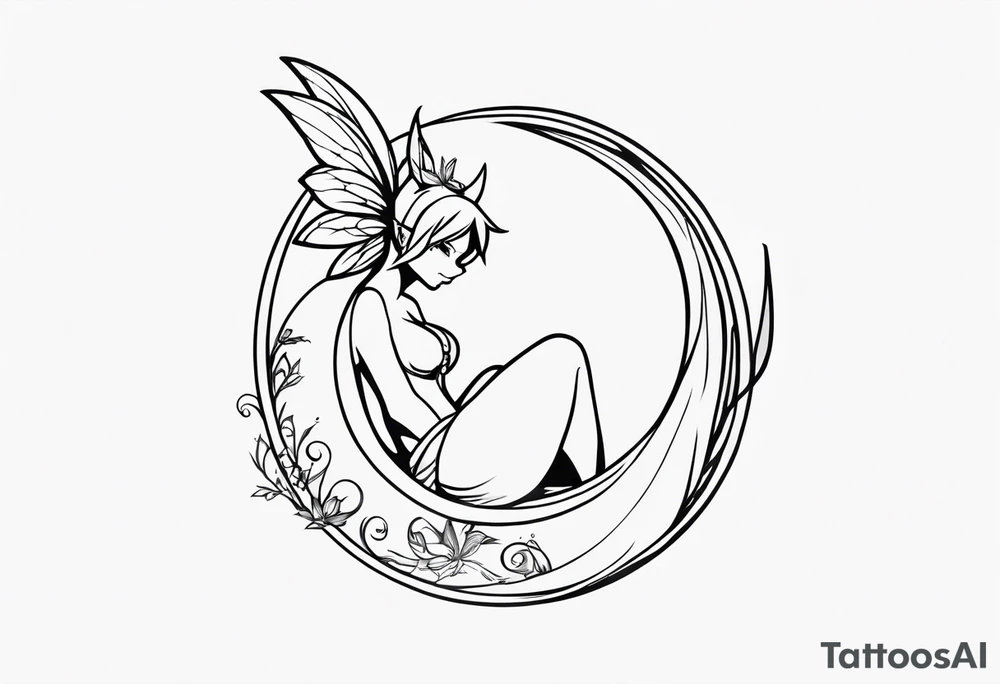 A fairy with a tail inspired by the logo of the show called Fairy Tail in a fetal position leaning in tattoo idea