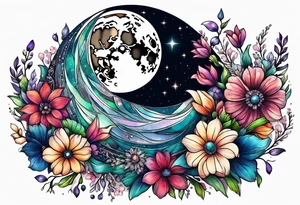 Moon made out of flowers and crystals tattoo idea