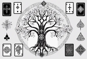 White Tree of Gondor, Geometric symbols, Viking cross, playing cards, flowers tattoo idea