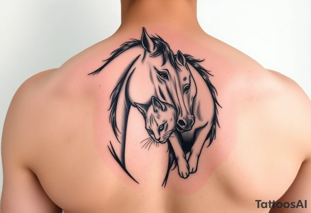Horse and cat bond tattoo idea