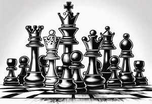 chess pieces falling down but the king remains on sold ground tattoo idea