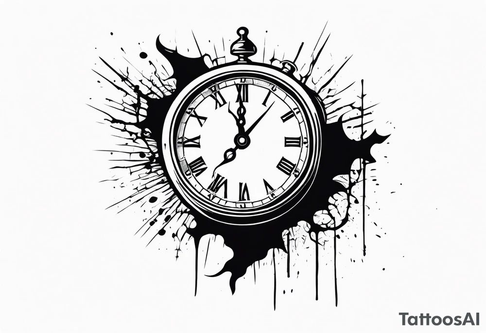 vintage cracked clock bleeding tattoo idea