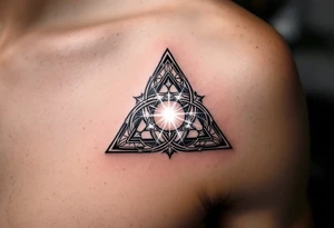 Trinity Symbol – A geometric interlocking triangle with white light emanating from the center, representing the Father, Son, and Holy Spirit. tattoo idea