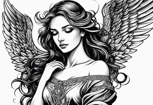 angel with low wings tattoo idea