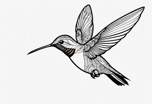 Design a minimalist tattoo of a hummingbird in flight, with elegant lines capturing its grace and vibrant energy tattoo idea