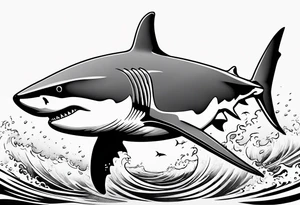 Great white shark outline with no shading but grunge tattoo idea