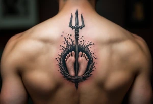 barefeet behind trident with water tattoo idea