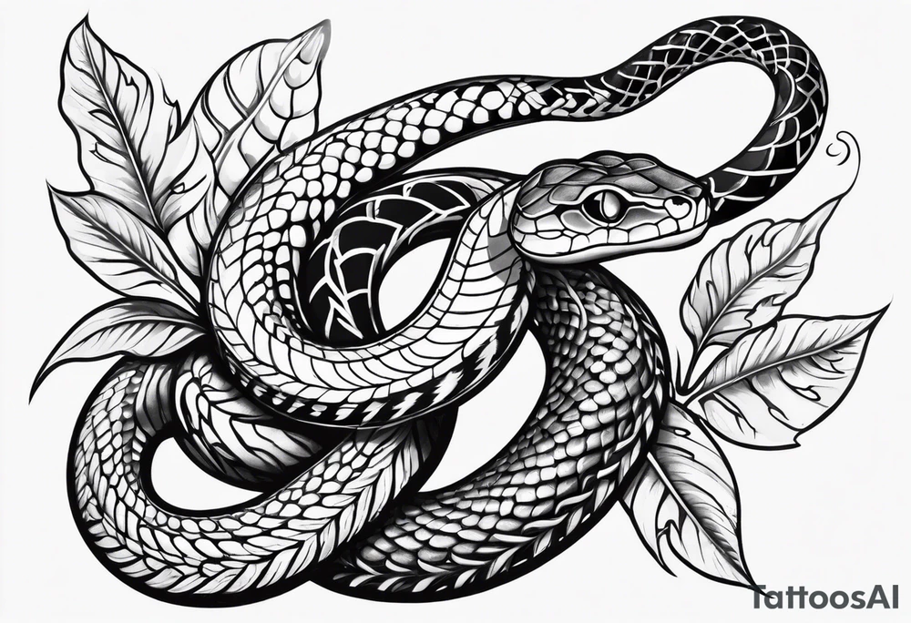 elongated snake with leaves and vines forearm tattoo tattoo idea