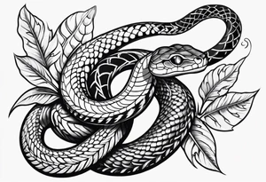 elongated snake with leaves and vines  forearm tattoo tattoo idea