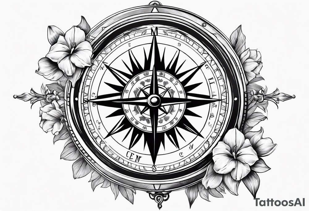 A Vintage compass with gladiolus. tattoo idea