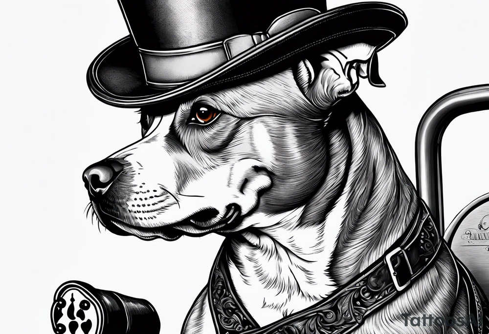 Pittbull wearing a tophat riding a tricycle tattoo idea