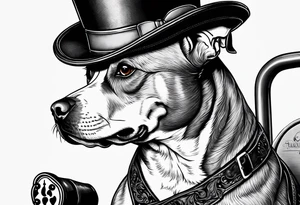 Pittbull wearing a tophat riding a tricycle tattoo idea