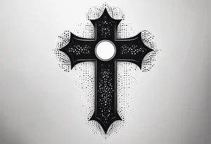 cyber sigilism, cross, dot work, stipple, futuristic, sharp tattoo idea