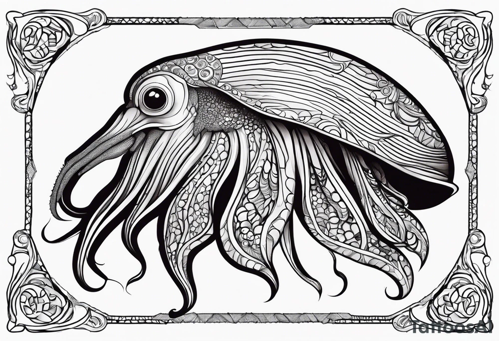 profile cuttlefish cephalopod with simple shape frame tattoo idea