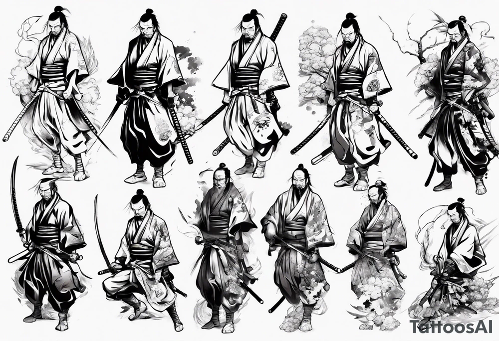 handsome samurai with a shadow of death tattoo idea