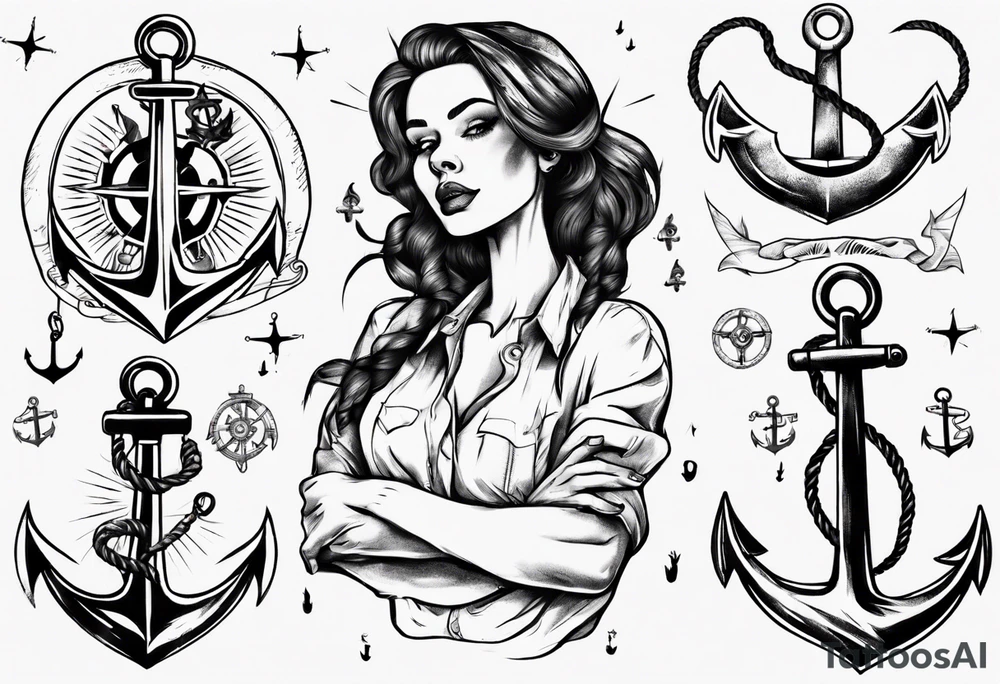 Woman holding onto an anchor tattoo idea