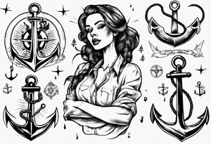 Woman holding onto an anchor tattoo idea