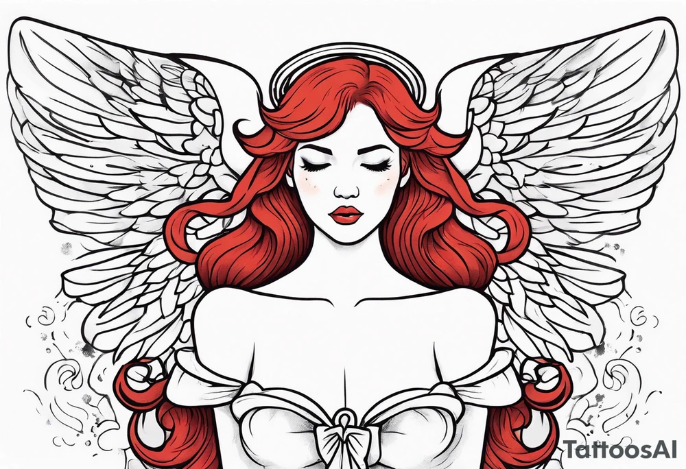 red hair angel girl full body tattoo idea