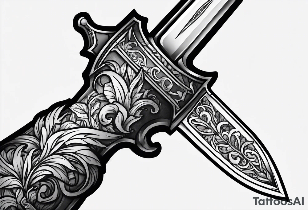Hand holding a dagger with some blood tattoo idea