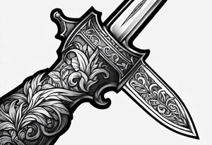 Hand holding a dagger with some blood tattoo idea