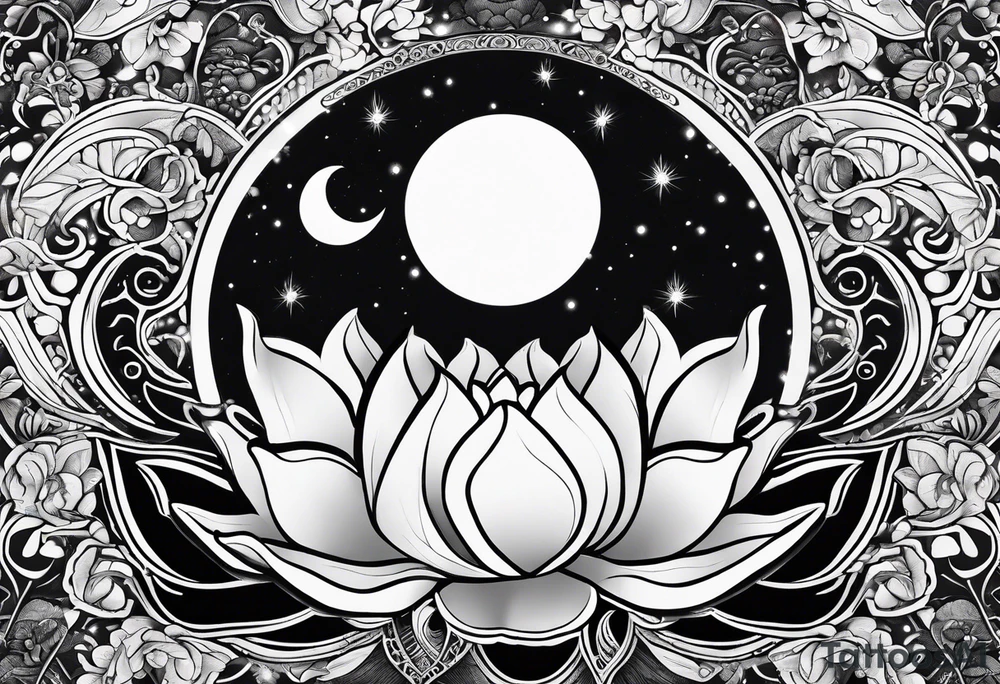 Lilly pad with white flower and crescent moon tattoo idea